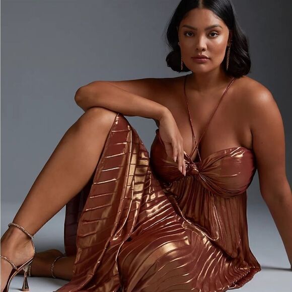 Anthropologie Plissé Halter Dress Size L - Picture 5 of 8